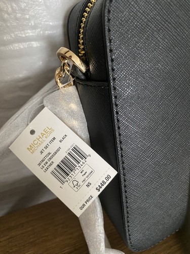 BNWT MICHAEL KORS Jet Set Large Saffiano Leather Crossbody Bag Black - Picture 12 of 12