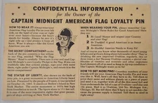 RARE 1940s CAPTAIN MIDNIGHT American Flag LOYALTY PIN PREMIUM Paper Insert ONLY