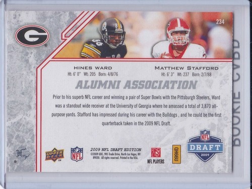 MATTHEW STAFFORD HINES WARD ROOKIE CARD 2009 Upper Deck Draft RC Georgia Bulldog - Picture 2 of 2
