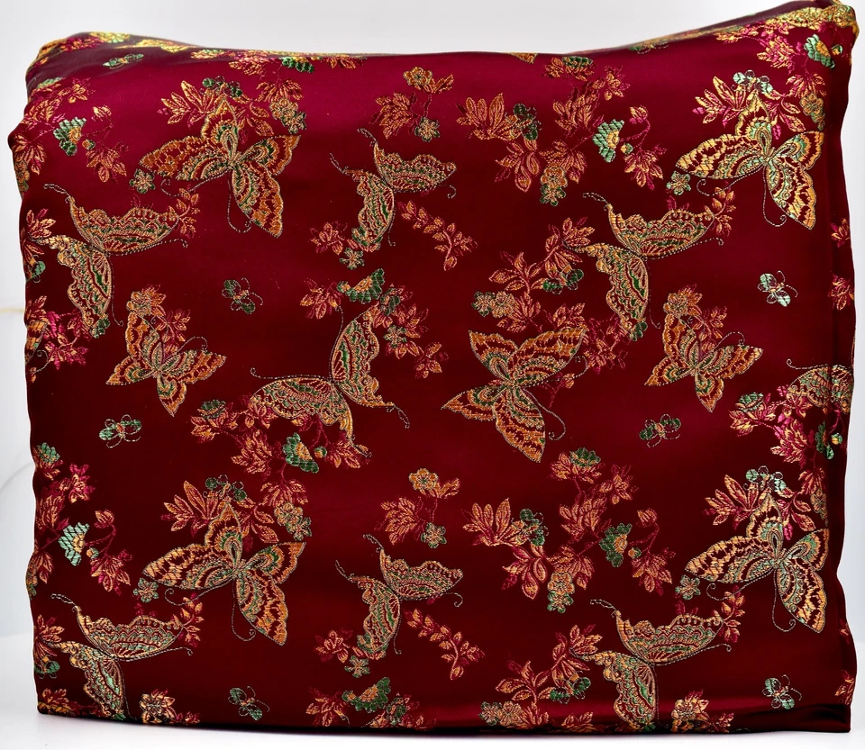 Purple Butterfly Brocade Silk Fabric,Deep Purple,Gold/Green Butterflies,74"x46" - Image 2 of 2