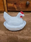 Westmoreland Milk Glass Vintage Mini Hen on Nest  Chicken Salt Cellar White 3.5"