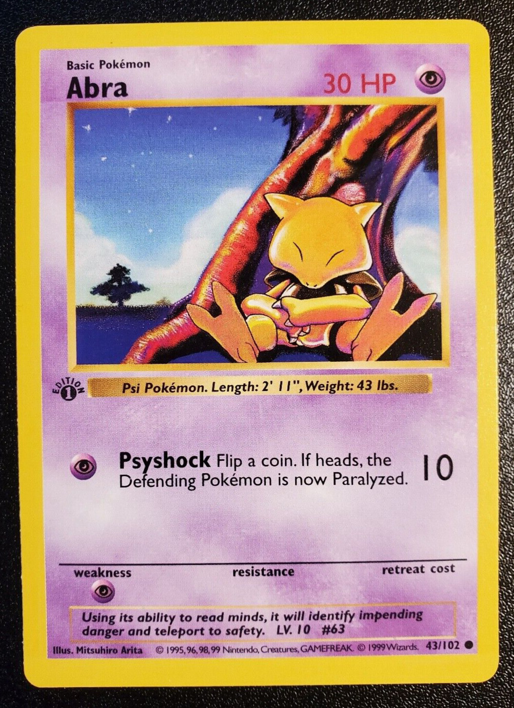 Pokémon TCG Abra Base Set Shadowless 43/102 Regular 1st Edition Common MINT-NICE