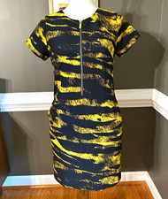 Michael Michael Kors Black/Yellow Animal Print Sheath Dress Zip Front S