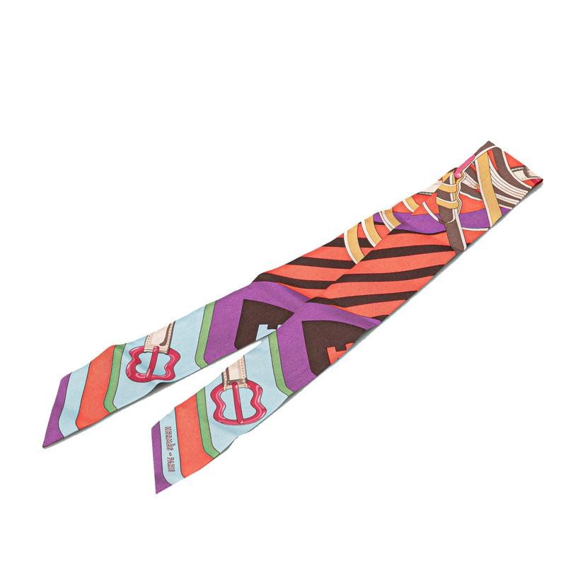 Hermes Twilly Coaching Silk Scarf Multicolor Preowned Ladies Fashion Accessory