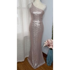 Dress the Population Bella One Shoulder Mermaid Fit  Flare Sequin Ice Pink XS