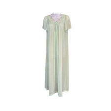 Vintage 70s Shadowline Mint Green Nylon Nightgown Embroidered Yoke Lingerie M