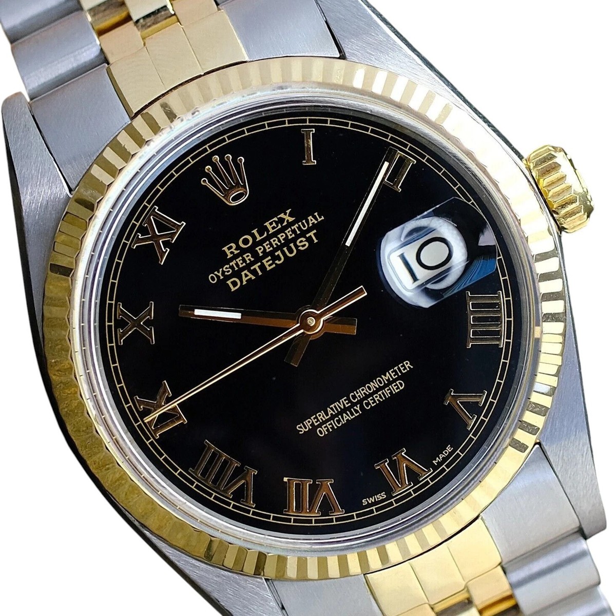Rolex Datejust 16233 Two-Tone 18KY Gold & Steel Black Roman Dial