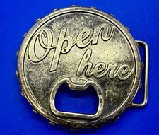 OPEN HERE Bar Party Pick Up Line Novelty Drinking Belt Buckle with Bottle Opener