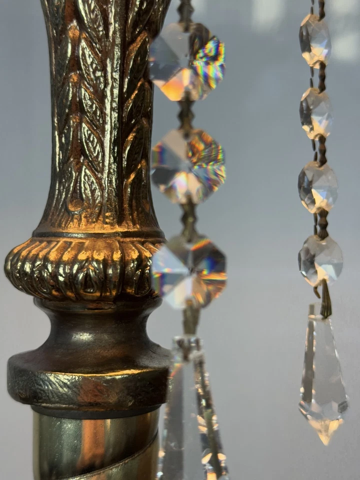 Vintage hollywood regency brass floor lamp with glass table 52" 3 way switch - Image 3 of 4