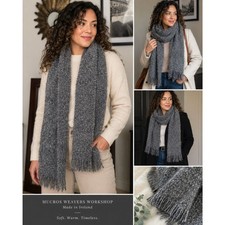 Vintage Irish Boucle Scarf Mucros Weavers Gray Mohair Wool Cottagecore Rare