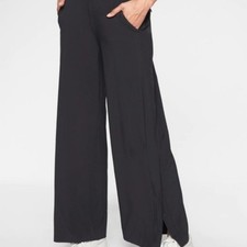 Athleta Gramercy Black Blue Wide-Leg Track Trouser Travel Pocket Pants Women 6