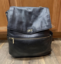 Freshly Picked Black Pebbled Backpack Diaper Bag Gold Hardware Zip Flap Logo