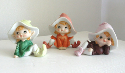 VTG.  HOMCO Pixies Elves Yellow Peach Lavender 1960s (lot of 3)