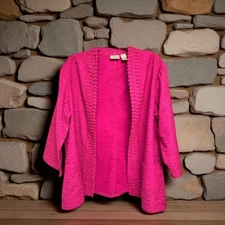 Chico's Fuchsia Rayon Blend Lattice Lapel Open Front Jacket Womens Size 3 / XL