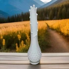 Vtg MCM Fenton White Milk Glass Hobnail Pedestal Footed Swung Vase 12 Finger 15"