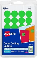 Avery 05468 Removable Labels, 3/4-Inch Round, 1008/PK, Green Neon
