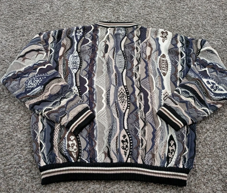 Suéter Cotton Traders Textura 3D Grueso Tejido Estilo Cosby Beige Marrón Azul Grande Foto 2 de 4