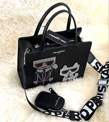 KARL LAGERFELD PARIS Maybelle Black Rhinestones Cat Crossbody Bag