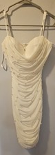 Windsor Party Cocktail Pearl Embellished Ruched Mini Dress Ivory Size Medium