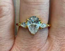 3.9 Carat Lab Created Diamond Pear Trilogy Ring With 18k Gold Plated 925 Size P
