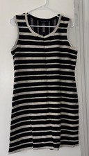 Max Edition Sz L Short Sheath Dress Striped Black Ivory Nautical 100% Cotton Vtg