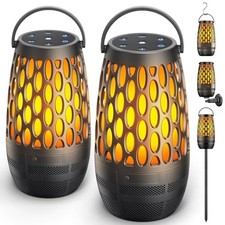 Outdoor Speakers Bluetooth Waterproof IPX6 with Flame Lights, Gadget 2 Pack