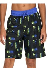 PUMA Swim Trunks Youth Boys Amplified All Over Print Logo Black Choose Size