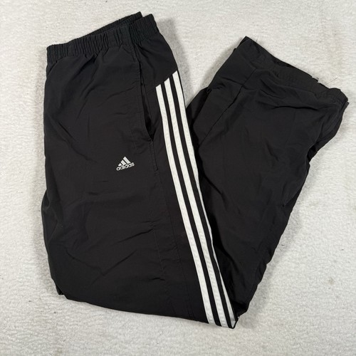 Adidas Windbreaker Hose Herren XL schwarz Mesh gefüttert Tasche Reißverschluss Knöchel 3 Streifen Gym