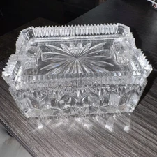 Handcut Heavy Crystal Glass Ashtray Cigar Cigarette Tobacco Holder Box with Lid
