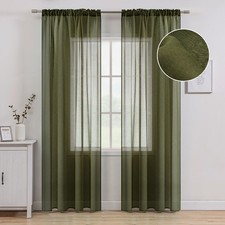 MIULEE Olive Green Linen Textured Sheer 54"W x 84"L Pack of 2 ,