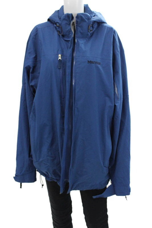 Marmot Unisex Adults Hooded Multi-Pocket Long Sleeve Zip Up Jacket Blue Size XL
