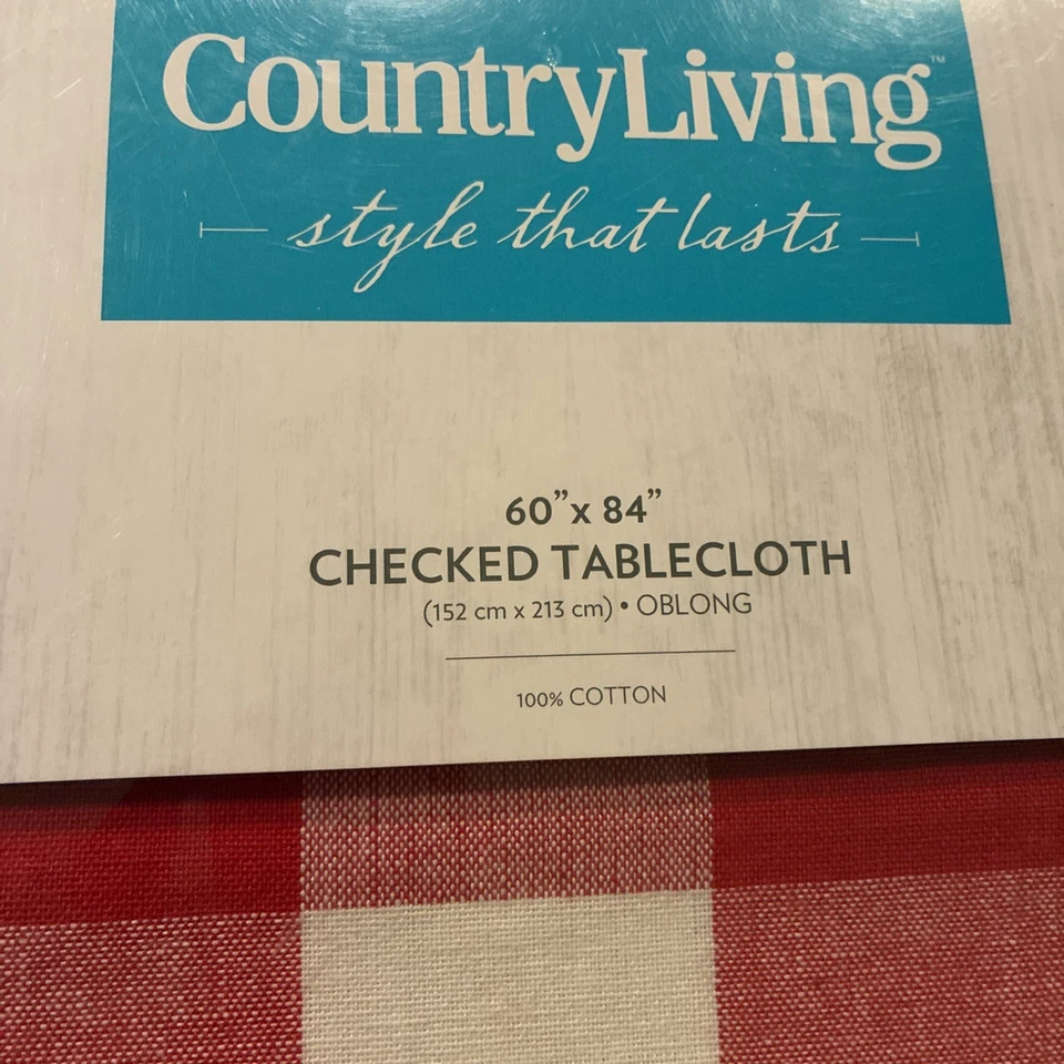 Nuevo Mantel Country Living 60x84 Cuadros Rojo y Blanco 100% Algodón Foto 2 de 3