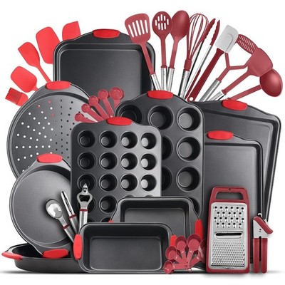 Pans Set-39PC Silicone Handles, Durable Steel BPA Free Bakeware, Oven Safe Co...