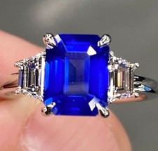 Gorgeous GIA 4 Ctw Intense Cornflower Blue Ceylon Sapphire  D VVS Diamond Ring