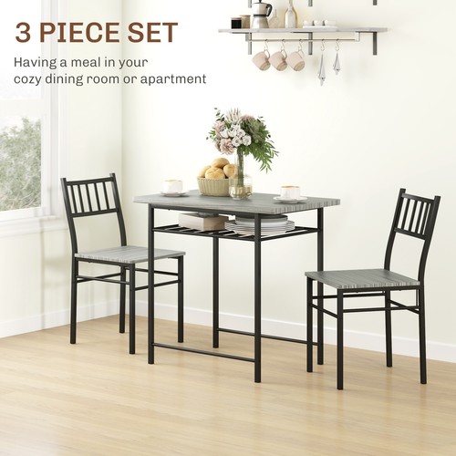 3-Piece Small Dining Table Set with Built-in Storage Rack, Gray - Picture 6 of 11