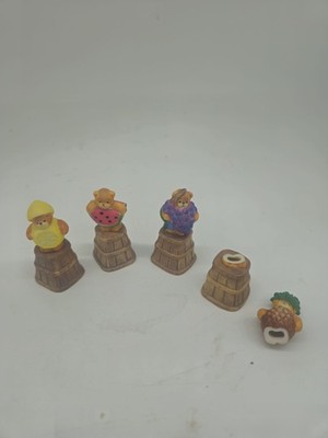 Vintage Enesco Lucy & Me Thimble Fruit Bears- Set Of 4, 1 Damaged