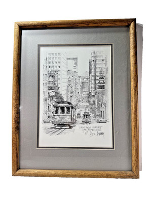 Vtg 77' Pencil Artwork Framed Print Don Davey California Street