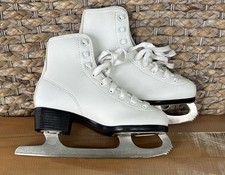 Gold Metal Girl's Ice Skates Size 2 White EUC or Winter Decor