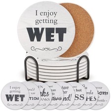 Funny Coasters Set of 8, Ceramic Absorbent Coasters for Drink, White Elephant...