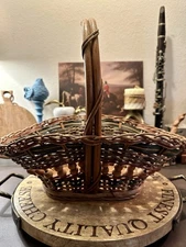 Wicker and Wood Ball Handmade Vintage Basket - Philippines - As Is - 14” Tall