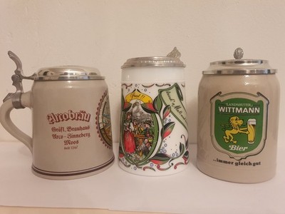 3x Bierkrug mit Zinndeckel Arco Bräu Wittmann Sammlerkrug Keramik Konvolut
