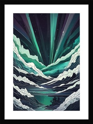 Moody Northern Lights Framed Wall Art Poster Canvas Print Picture