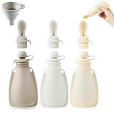 3 Pack Silicone Baby Food Pouches Reusable Squeeze Pouches Toddler W/ 3 Silicone