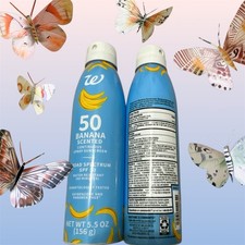 Walgreens SPF 50  Broad Spectrum Sunscreen Spray 5.5oz 3 Cans Exp 01/26 Banana 3.63 per gallon