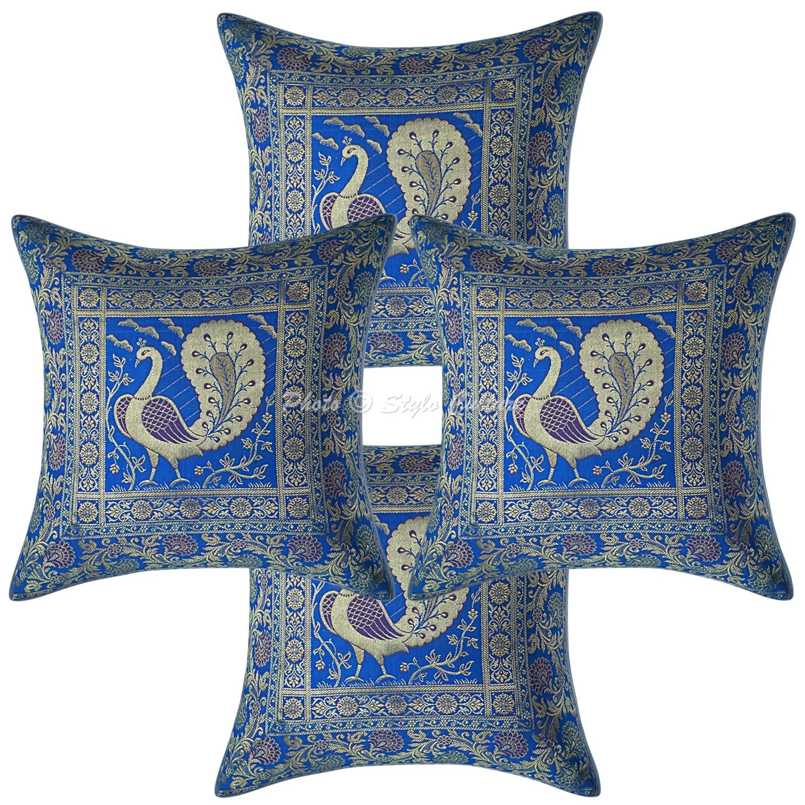 Indian Throw Pillow Covers 16x16 Brocade Turquoise Peacock Home Pillowcases
Opens in a new window or