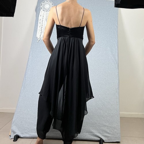 Y2K Jumpsuit Womens 8 S Black Chiffon Lace Bow Witchy Formal Cocktail Evening - Picture 3 of 14