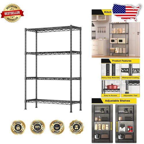 Sturdy 4-Tier Metal Shelf Organizer for Garage, Closet & Pantry - Easy Assembly