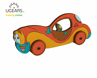 UGEARS Auto, 3D Puzzle für Kinder, Holzmodell, zum ausmalen