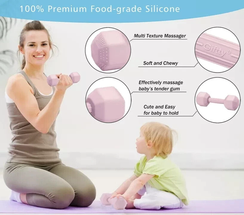 Mancuerna para bebé infantil sonajero silicona juguete para dentición mordedor bebés juguete sensorial... Foto 3 de 4