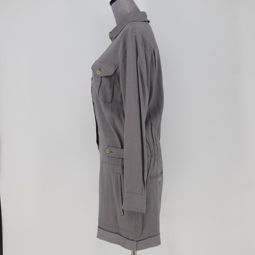 Vince Romper Womens 6 Gray Linen Blend Stretch Button Up Pockets Collared New - Picture 13 of 16